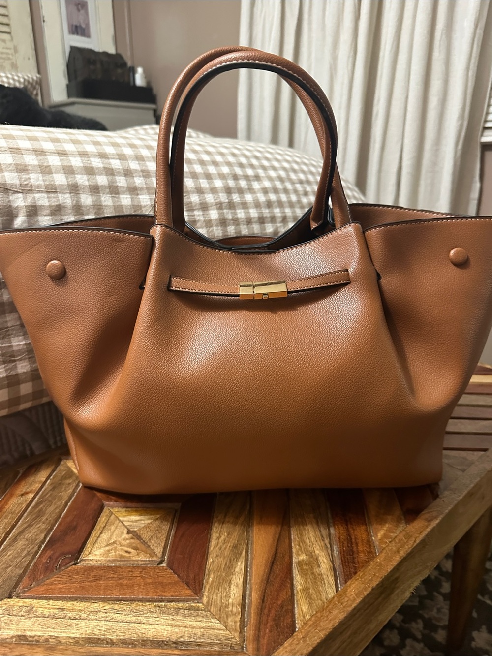 Classic Caramel Tote with Gold Hardware